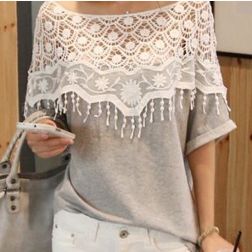 3 for $12 Crochet Lace Shoulder t-shirt